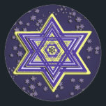 Woven Star of David Stickers<br><div class="desc">These stickers feature an intricately woven Magen David in blue and yellow on a field of smaller stars  Works well on round or square.  Perfect for Hanukkah!</div>