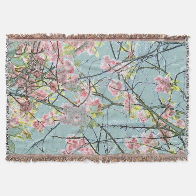 Woven Throw Blanket Japanese Cherry Blossom (Front)