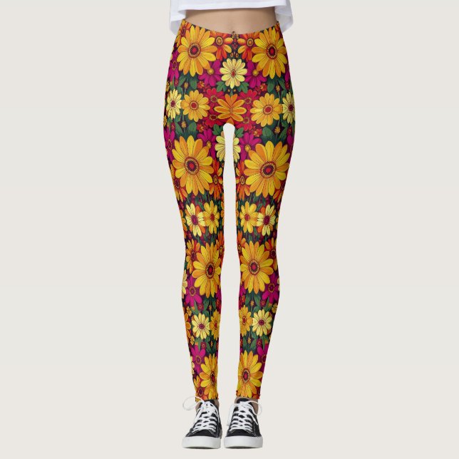 Wow! Colourful and Bright floral pattern. Leggings (Front)