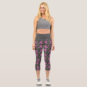 Wow! Elegant dark grey and pink flowers pattern Capri Leggings