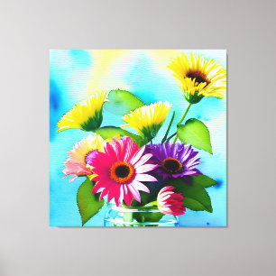 Wow Factor. Vase and Flowers. Vibrant colours Canvas Print