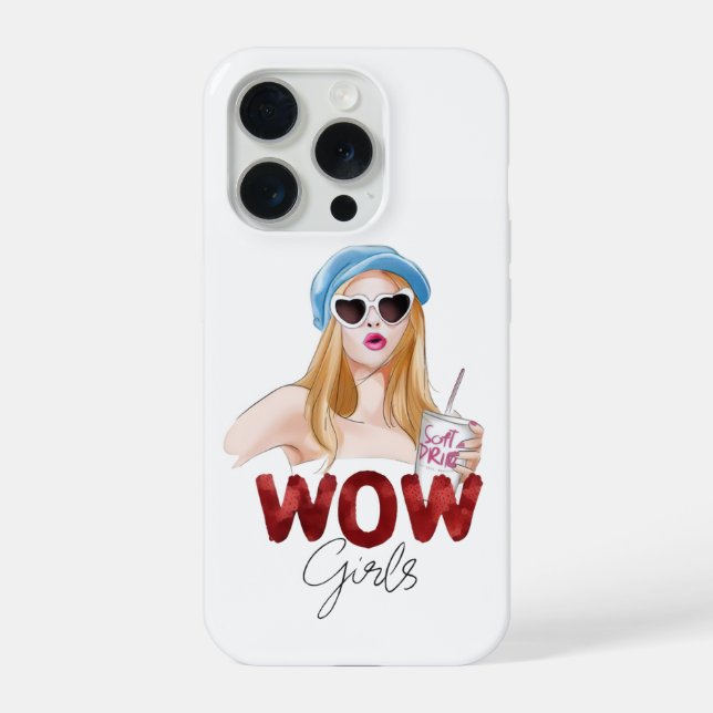 WOW Girls Aesthetic iPhone Case | Trendy Glitter F (Back)