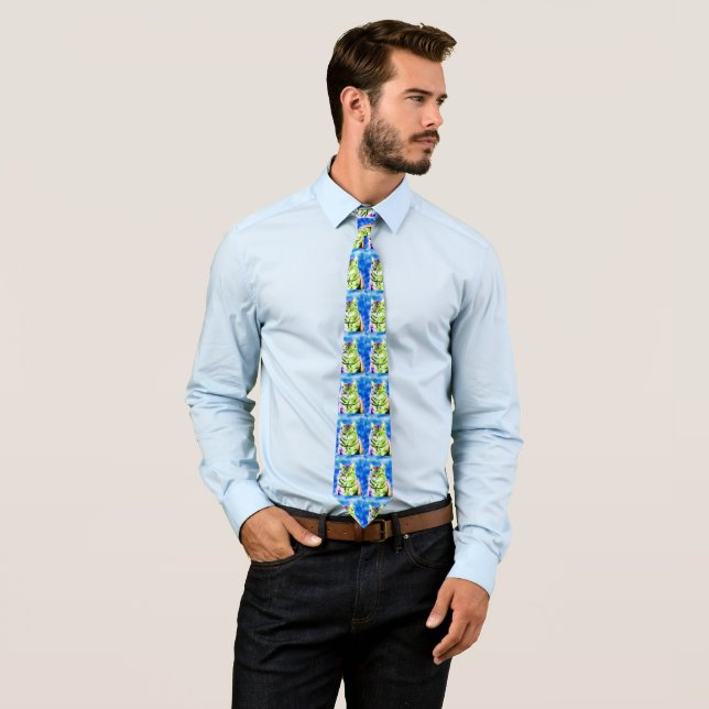 WOW! Green Cats Blue Background ~ COOL ~ Tie (In Situ)