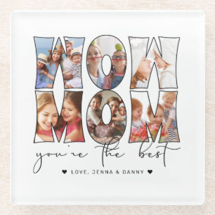 Wow Mom Quote 6 Modern Photo Collage White Glass Coaster