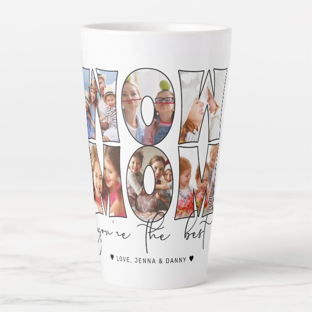 Wow Mom Quote Modern 6 Photo Collage White Latte Mug (Front)