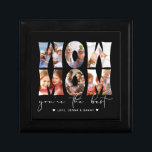 Wow Mom Quote Modern Black 6 Photo Collage Gift Box<br><div class="desc">This Mother's Day inspired custom photo collage gift box features six photos decorating the word art, "WOW MOM" and below in hand lettered modern white script typography it reads "you're the best" with personalized names to sign accented by hearts on a black background. Show your mother you love her and...</div>