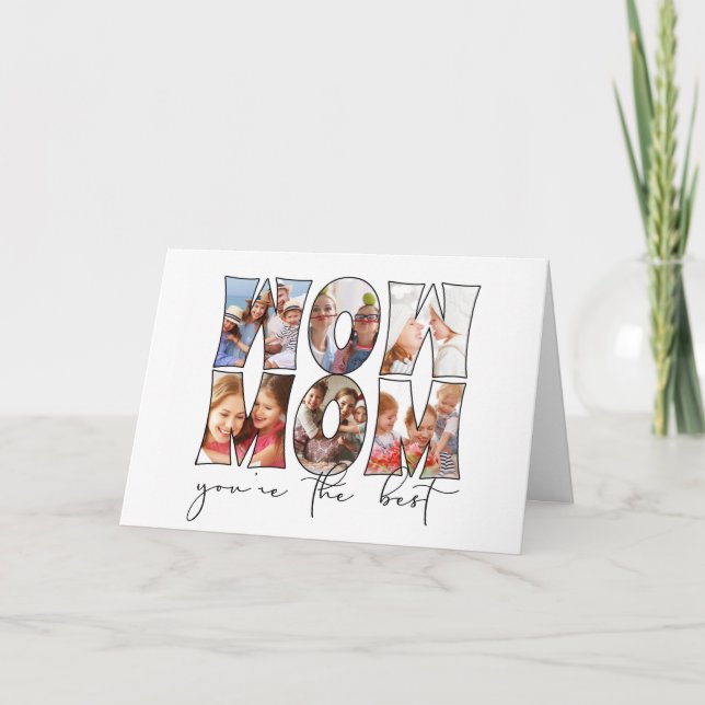 Wow Mom Quote Modern White 6 Photo Collage Holiday (Front)