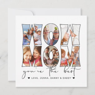Wow Mom Quote Modern White 6 Photo Collage Holiday Card