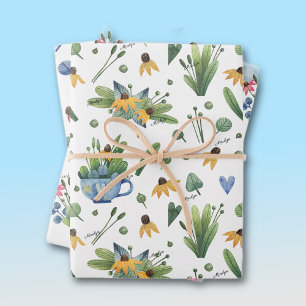 WP Names 3 Colorful 19x29 Watercolor Florals Wrapping Paper Sheet