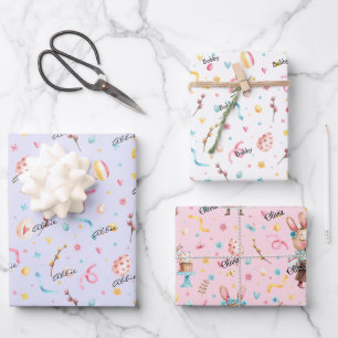 WP Names 3-Sheets Colourful 19x29 Easter Pattern Wrapping Paper Sheet