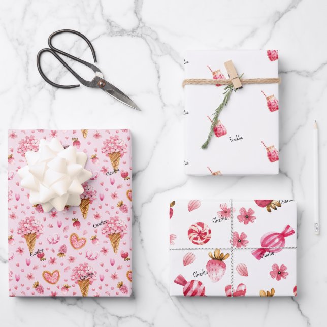WP | Names 3 Wrapping Paper Sheets Valentines (Front)
