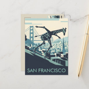 WPA‑Style Giraffe Skateboarding Postcard
