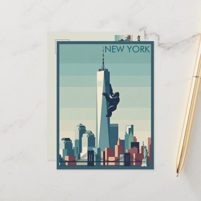 WPA Themed New York Gorilla Postcard (Front/Back In Situ)
