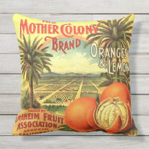 WQ PILLOW LG. Sunny California Orange Crate Label