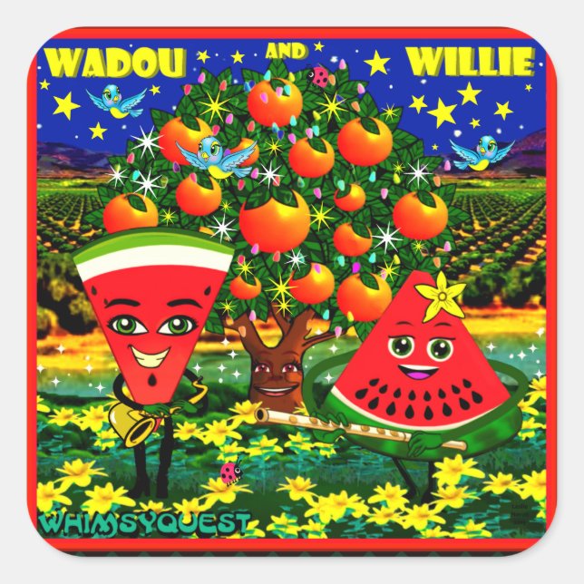 WQ STICKERS LG: Watermelon Saxophone Flute Cartoon (Front)