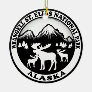 Wrangell St. Elias Nat Park Alaska moose circle Ceramic Ornament