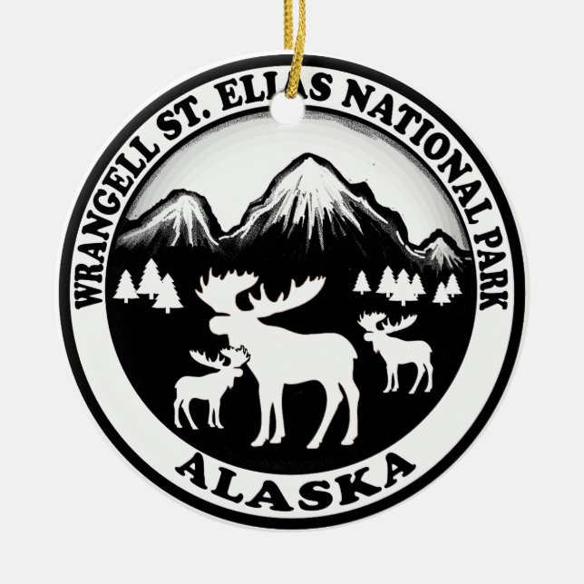Wrangell St. Elias Nat Park Alaska moose circle Ceramic Ornament (Front)