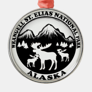 Wrangell St. Elias Nat Park Alaska moose circle Metal Ornament