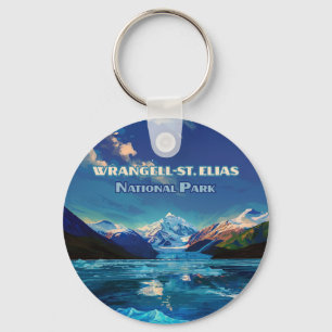 Wrangell St. Elias National Park Alaska Retro Card Keychain