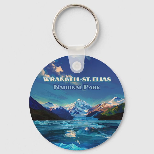 Wrangell St. Elias National Park Alaska Retro Card Keychain (Front)