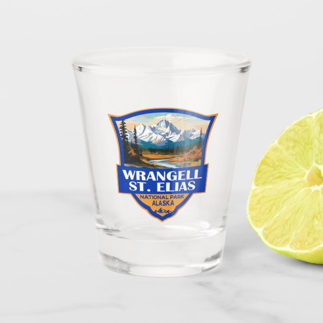 Wrangell St. Elias National Park Illustration Art Shot Glass (Front)