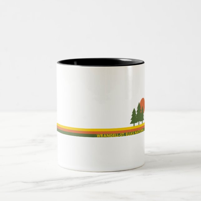 Wrangell-St. Elias National Park Pine Trees Sun Two-Tone Coffee Mug (Center)