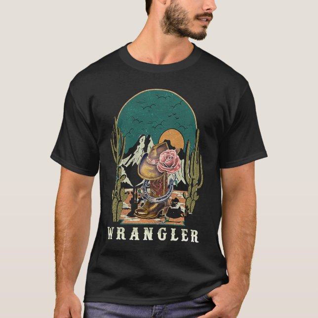 Wrangler Bull Skulls Flowers Cactus Sarcastic Not  T-Shirt (Front)