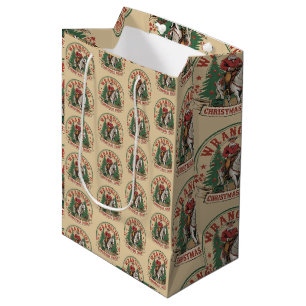 Wrangling Christmas Cheer Cowboy Santa Horse Ride Medium Gift Bag
