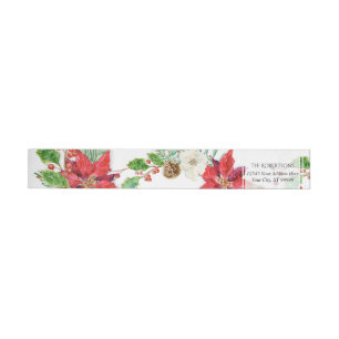Wrap Around   Christmas Watercolor Red Poinsettia Label