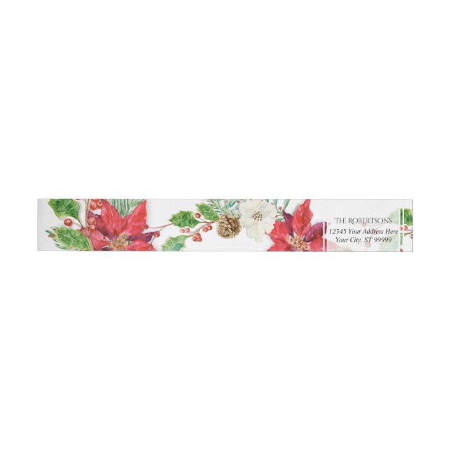 Wrap Around | Christmas Watercolor Red Poinsettia Label (Individual)