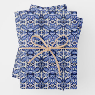 Wrap it Up in Delft Ware Blue Flower  Wrapping Paper Sheet