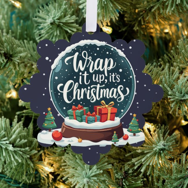 Wrap It Up It’s Christmas Snow Globe Design Ornament Card (Insitu (Tree))