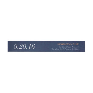 Wraparound address label, navy blue, save the date wrap around label