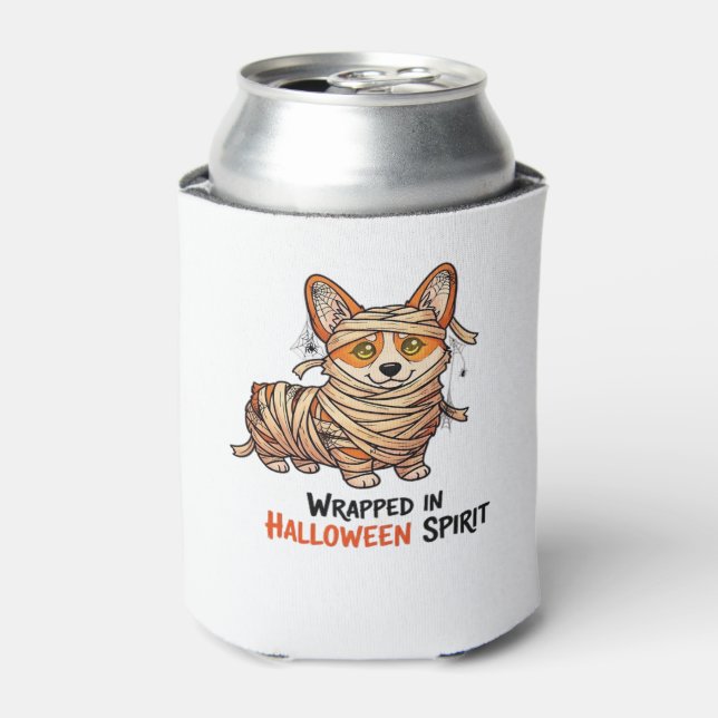 Wrapped in Halloween Spirit � Mummy Corgi with Spi Can Cooler (Can Front)