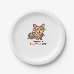 Wrapped in Halloween Spirit � Mummy Corgi with Spi Paper Plate