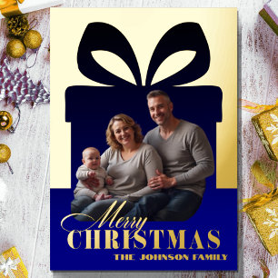 Wrapped in Love - Christmas Gift Family Blue Gold Foil Holiday Card