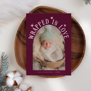 Wrapped In Love Cranberry Photo Birth  Announcement
