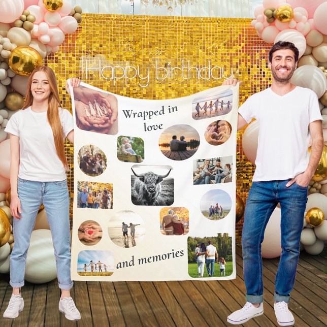 Wrapped in Love & Memories Photo Collage Birthday Fleece Blanket (Wrapped in Love & Memories Photo Collage Birthday Gift Blanket Fifteen photo for mum grandma for her)
