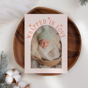 Wrapped In Love Peach Photo Birth Announcement