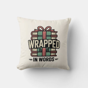 Wrapped in Words Christmas Book Lover Throw Pillow