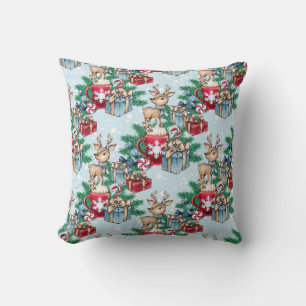Wrapped Presents Winter Christmas Theme Deer Throw Pillow