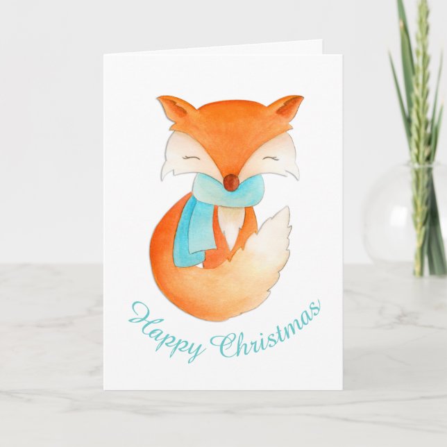 Wrapped up fox cub whimsical art Christmas card (Front)