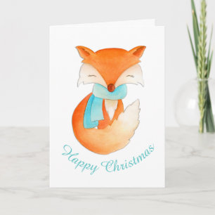 Wrapped up fox cub whimsical art Christmas card
