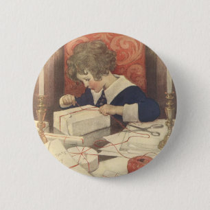 Wrapping Christmas Presents, Jessie Willcox Smith 2 Inch Round Button