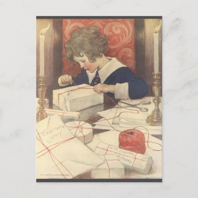 Wrapping Christmas Presents, Jessie Willcox Smith Holiday Postcard (Front)