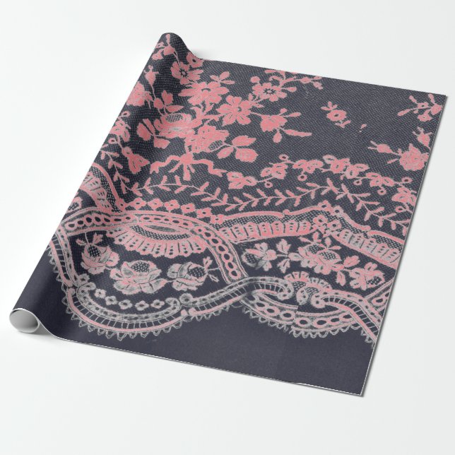 Wrapping Paper BLACK AND PINK ANTIQUE LACE (Unrolled)