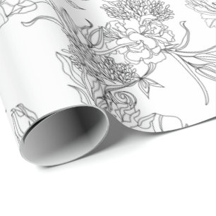 Wrapping Paper - Black and White Floral Pattern