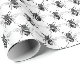Wrapping Paper - Black and White Honeybee
