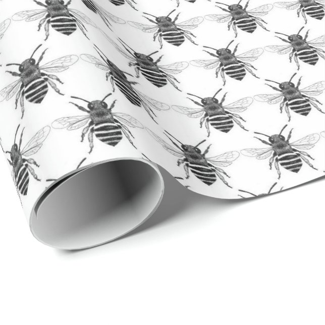 Wrapping Paper - Black and White Honeybee (Roll Corner)