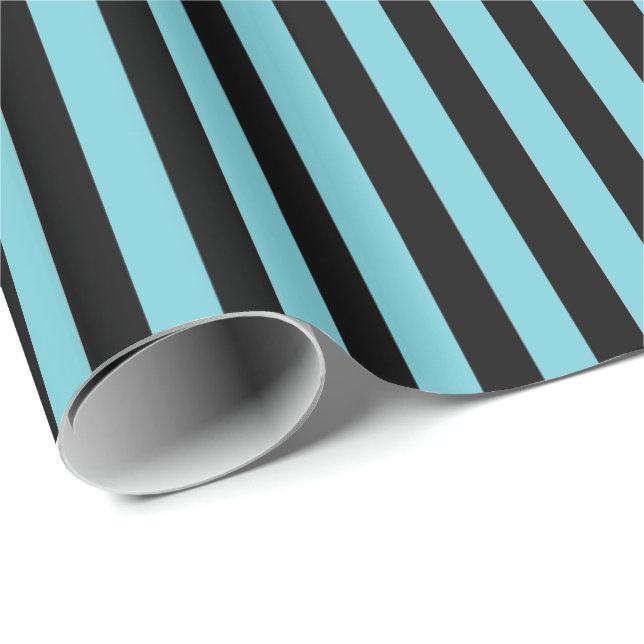 Wrapping Paper-Black & Aqua Stripes Wrapping Paper (Roll Corner)